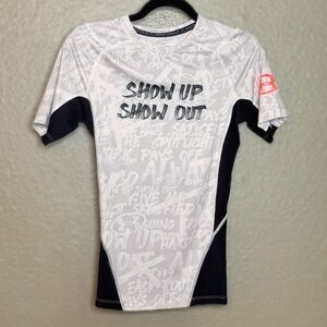 Under Armour Compression Tee. Show Up Show Out (workout gym biking)